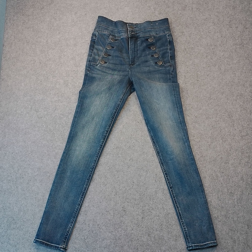 Express Womens Blue High Rise Sailor Button Front Skinny Jeans Medium Wash
